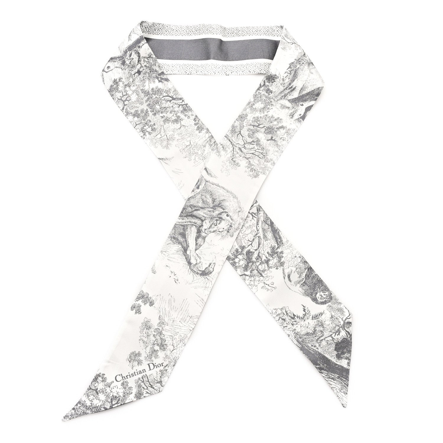 Christian Dior Silk Toile De Jouy Reverse Capri Mitzah Scarf Grey White 1 of 3
