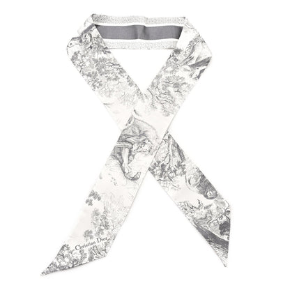 Christian Dior Silk Toile De Jouy Reverse Capri Mitzah Scarf Grey White 1 of 3