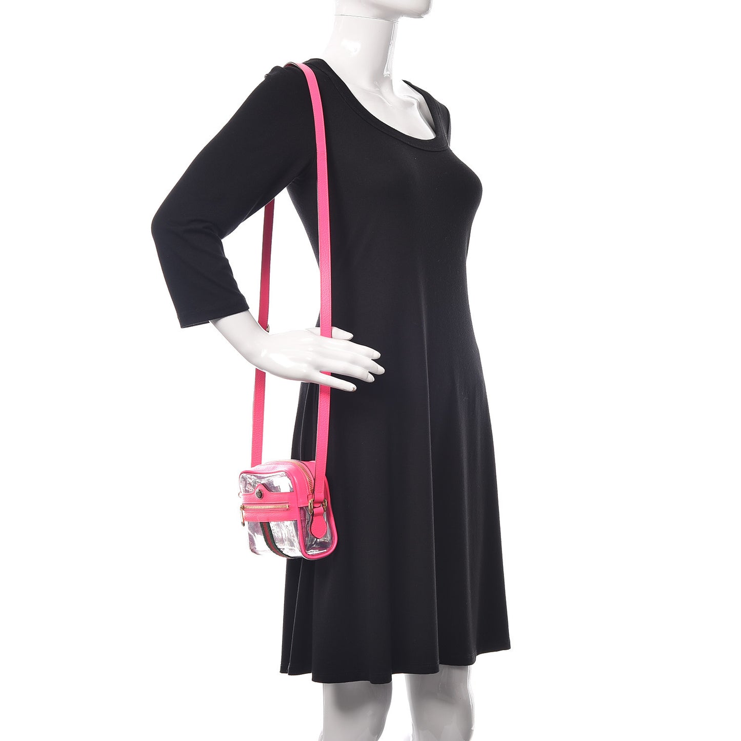 Vinyl Web Mini Ophidia Transparent Shoulder Bag Fluorescent Fuchsia