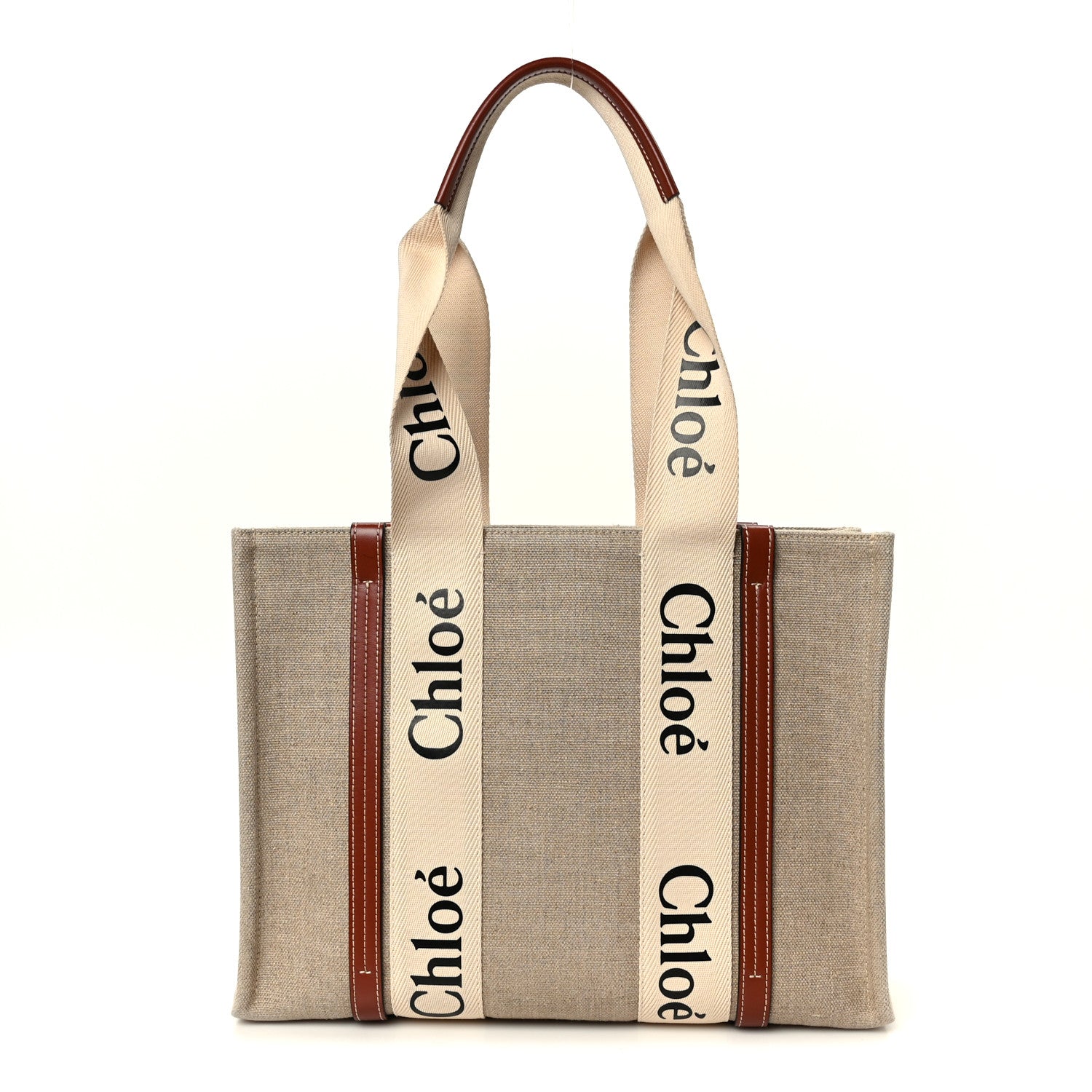 Chloe Cotton Calfskin Medium Woody Ribbon Tote White Brown 1 of 10