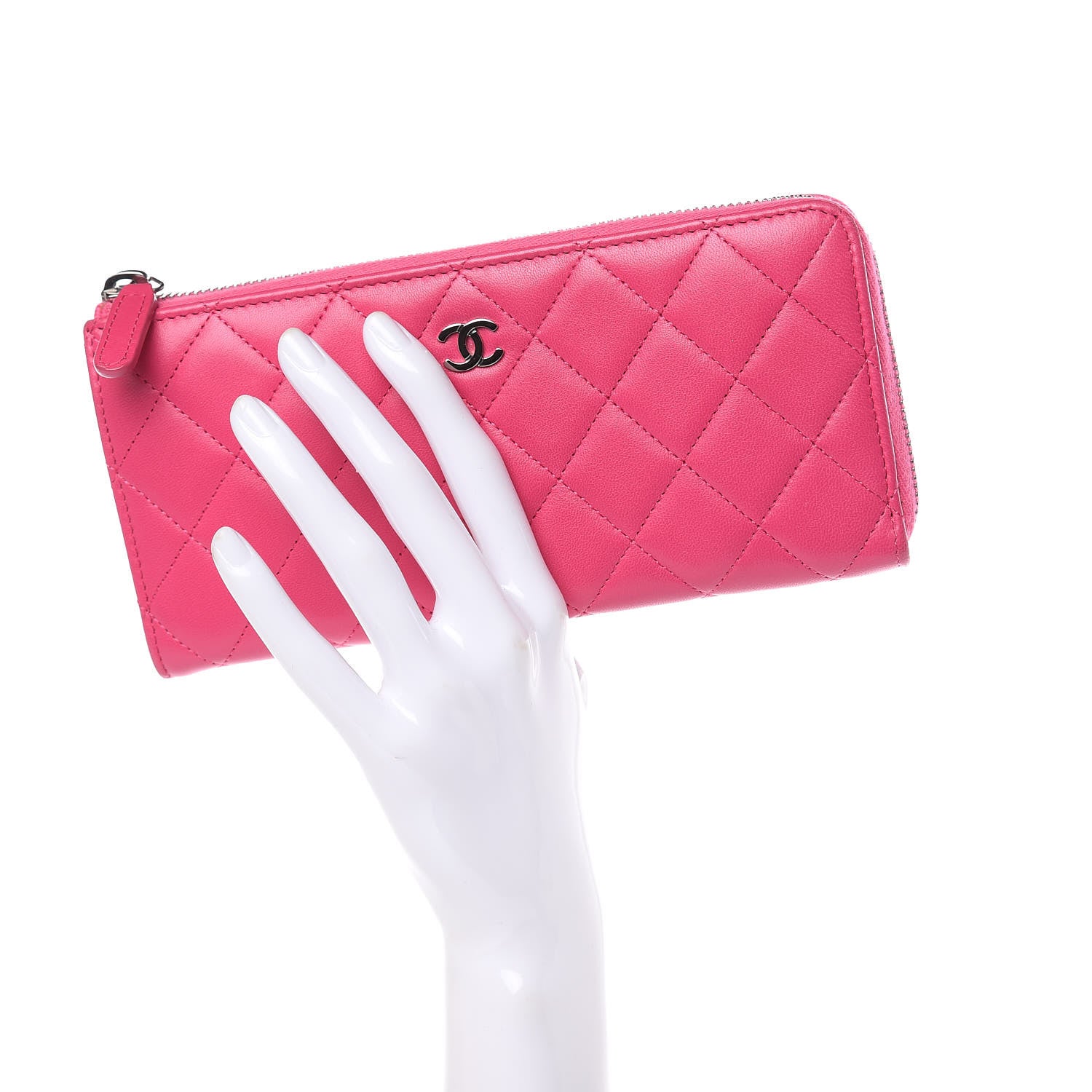 Chanel Lambskin Quilted Zip Around Wallet Fuchsia 2 of 8