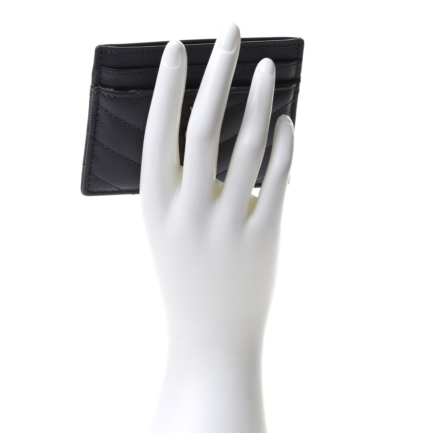 Saint Laurent Grain De Poudre Matelasse Chevron Monogram Credit Card Case Fog 2 of 14