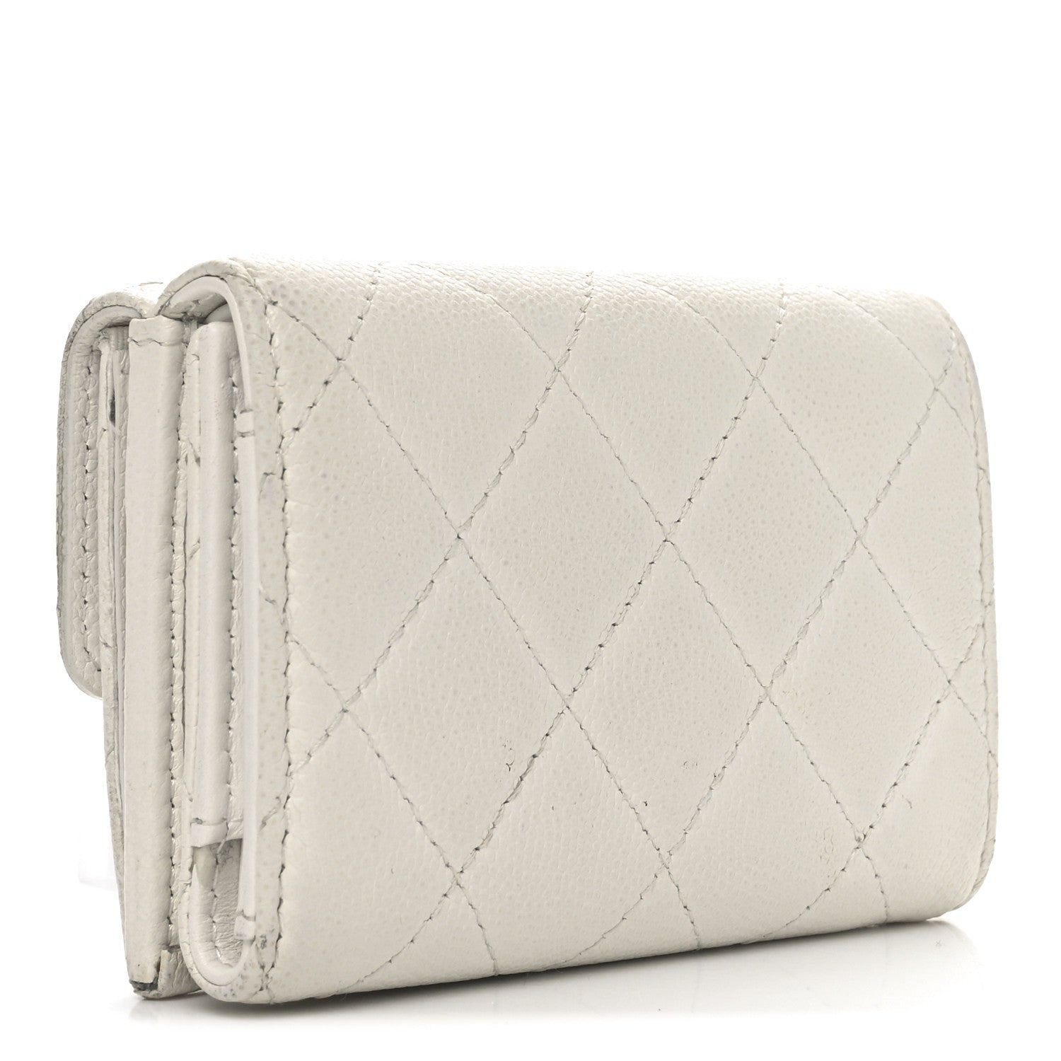 Chanel Caviar Quilted Crystal CC Small Flap Wallet White 3 of 10