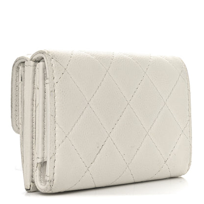 Chanel Caviar Quilted Crystal CC Small Flap Wallet White 3 of 10