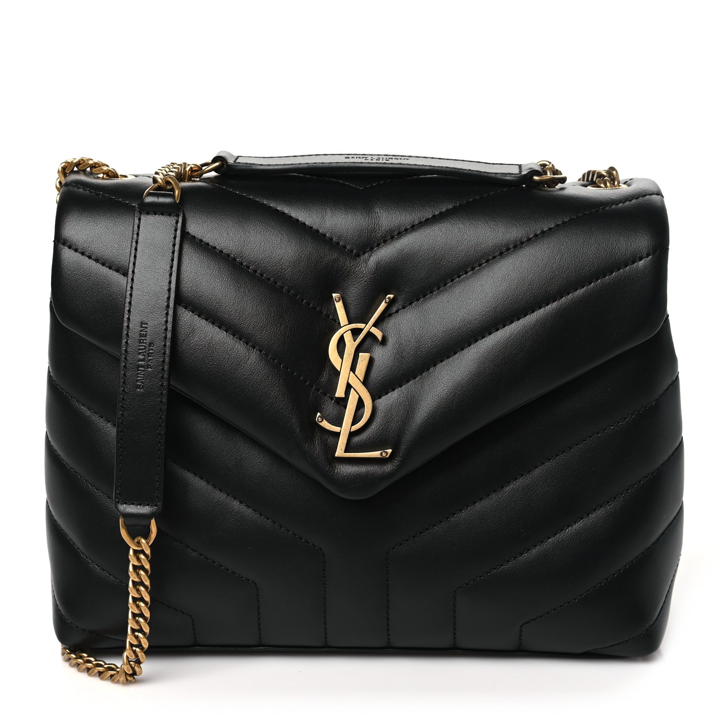 Calfskin Y Quilted Monogram Small Loulou Chain Satchel Black