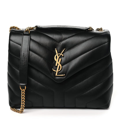 Saint Laurent Calfskin Y Quilted Monogram Small Loulou Chain Satchel Black 1 of 11