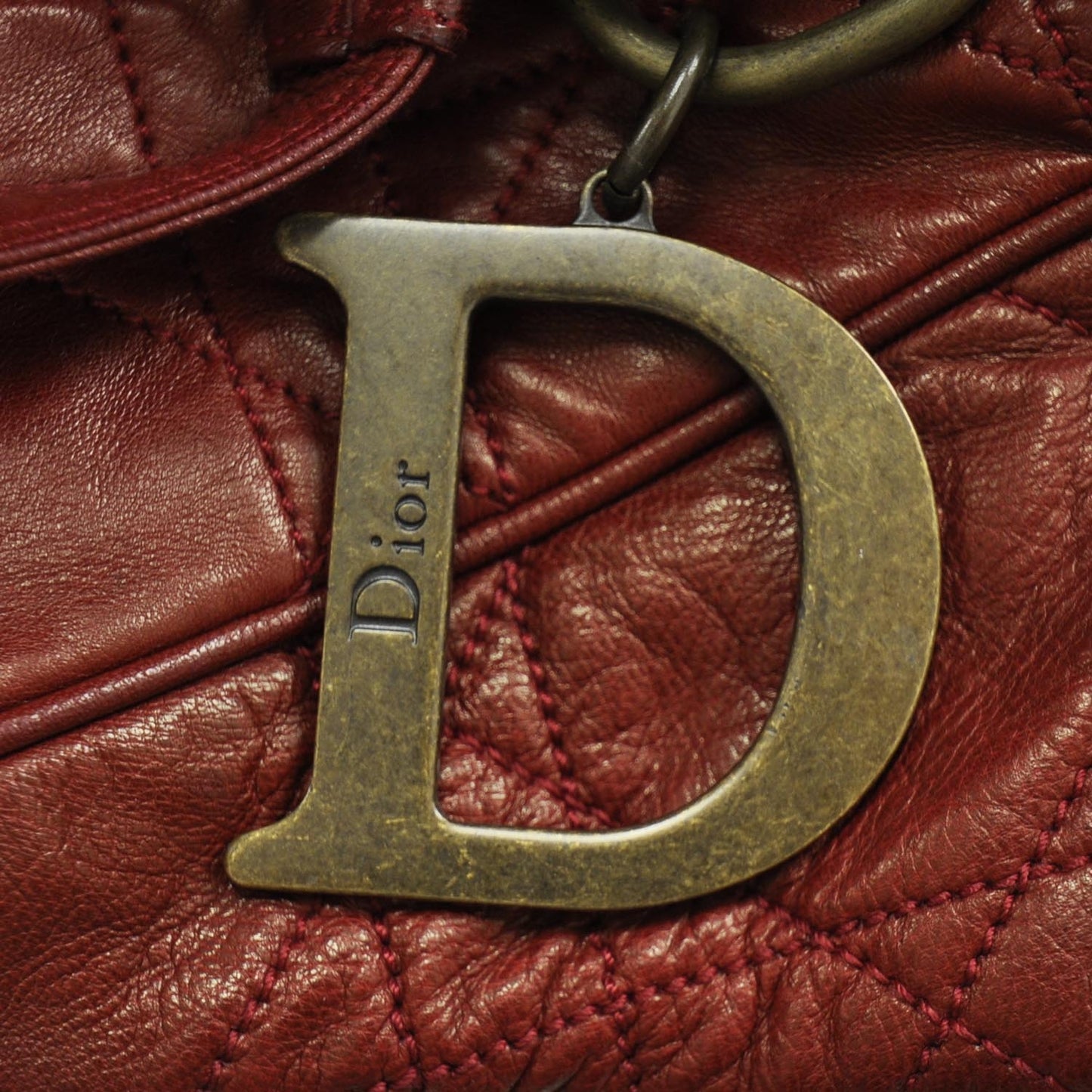 Calfskin Cannage Drawstring Bag Red