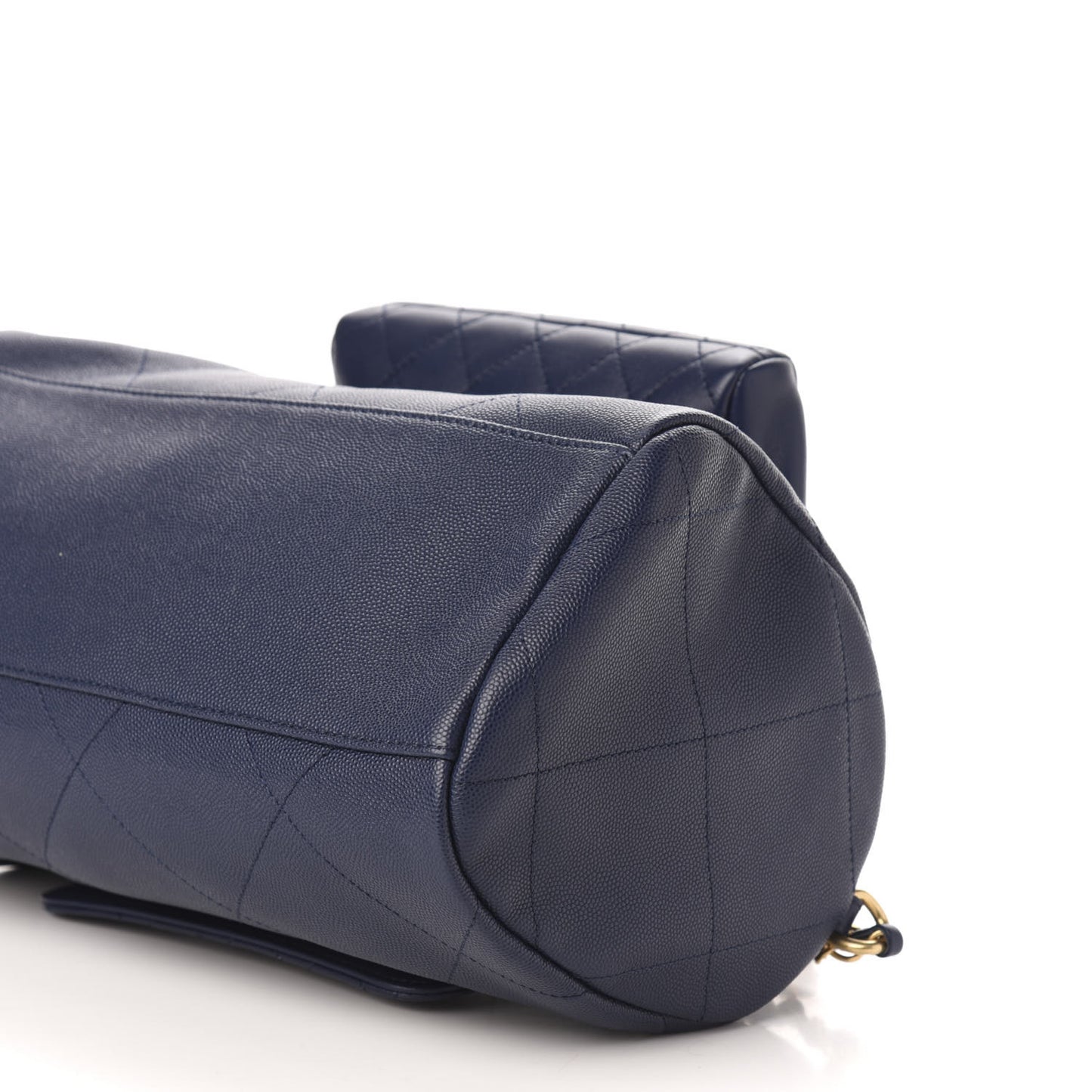 Grained Calfskin Lambskin Quilted Large Bowling Bag Blue