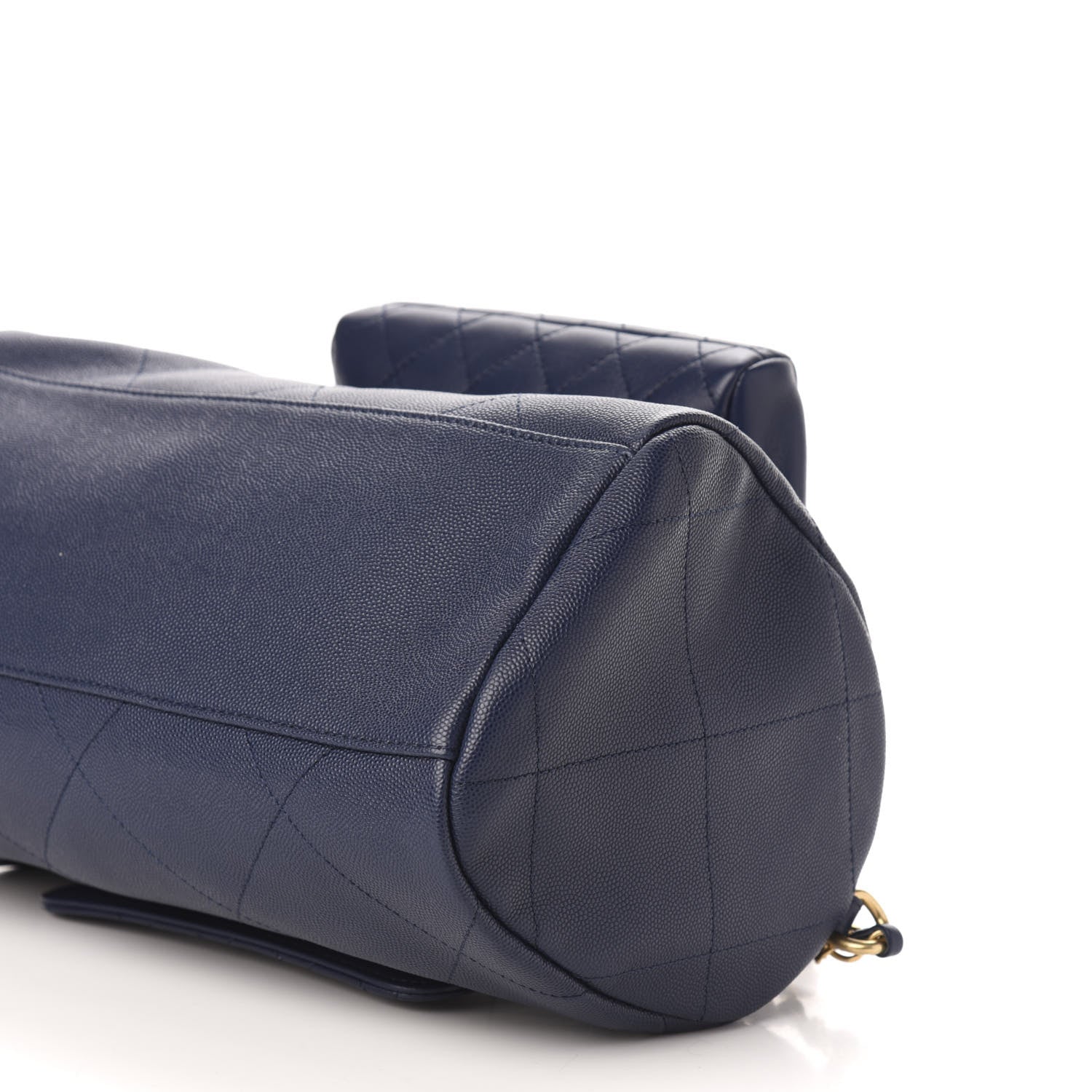 Chanel Grained Calfskin Lambskin Quilted Large Bowling Bag Blue 10 of 11