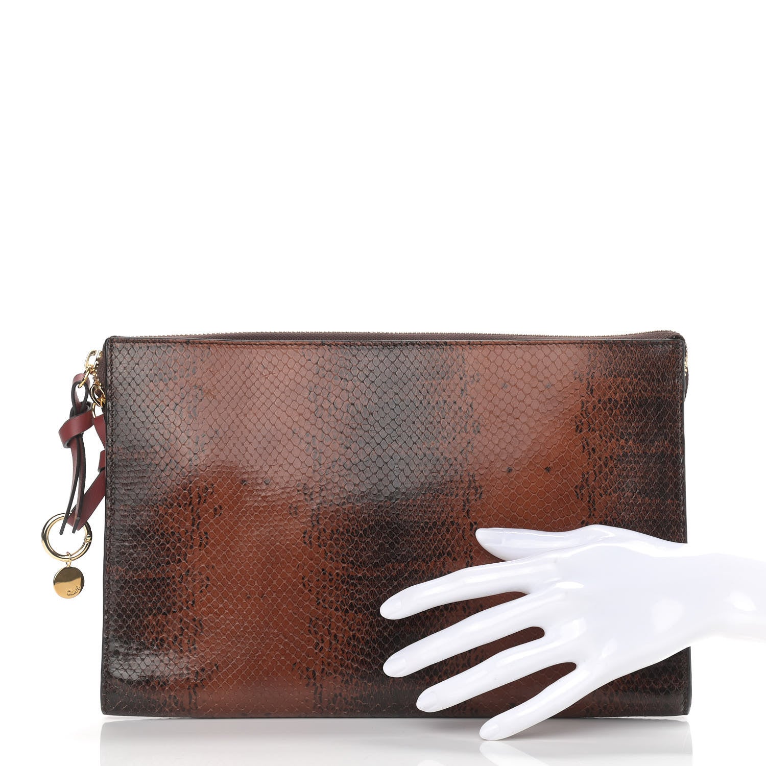 Chloe Python Embossed Calfskin Alphabet Flat Pouch Clutch Brown 2 of 12