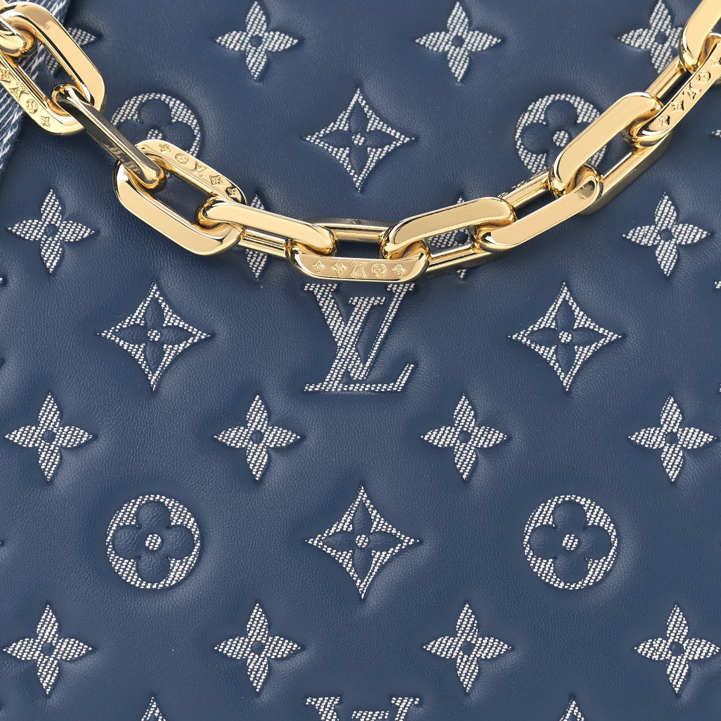 Lambskin Embossed Monogram Coussin PM Denim Blue