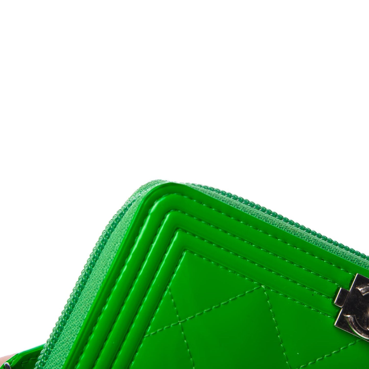 Patent Quilted Small Boy Zip Around Wallet Green