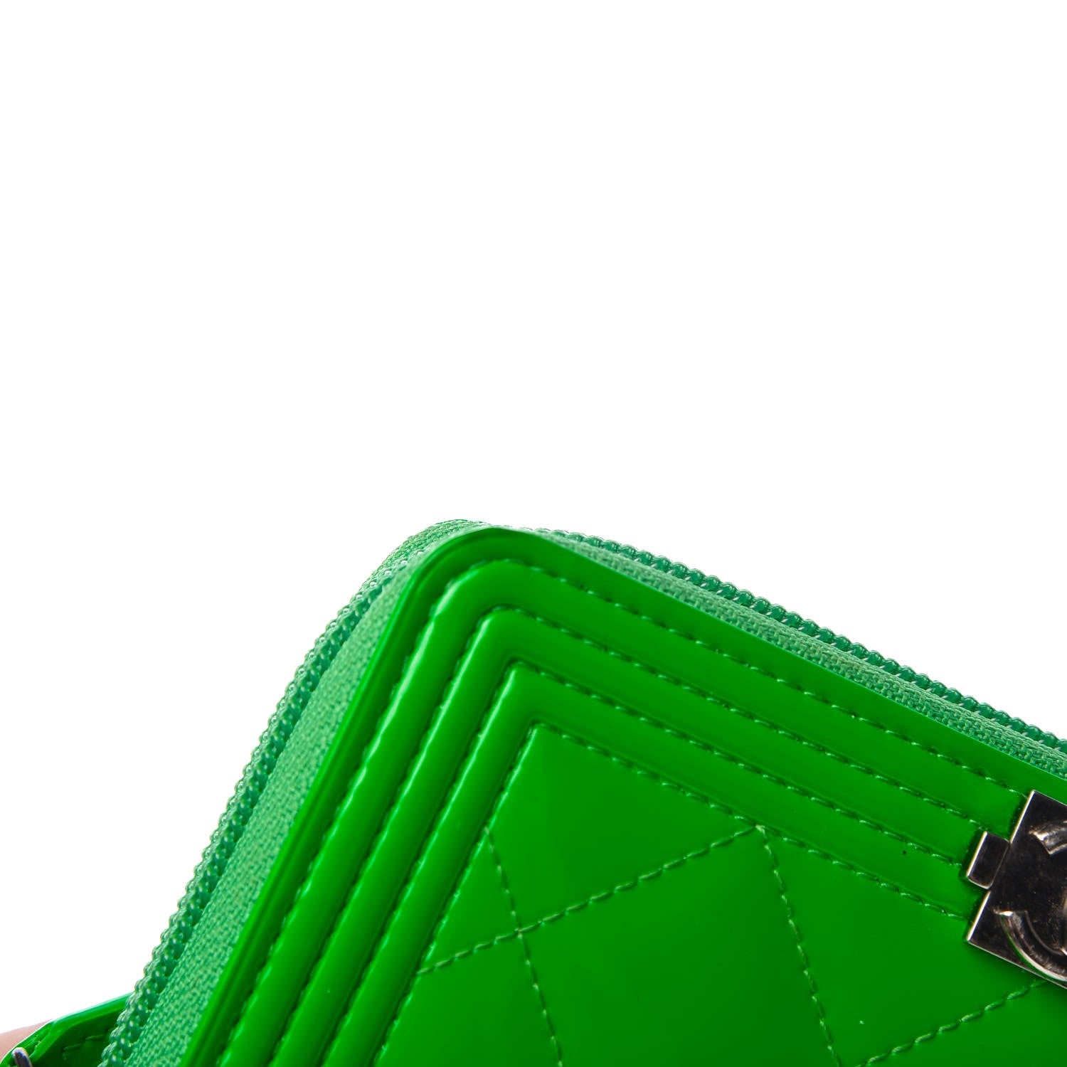 Chanel Patent Quilted Small Boy Zip Around Wallet Green 12 of 14
