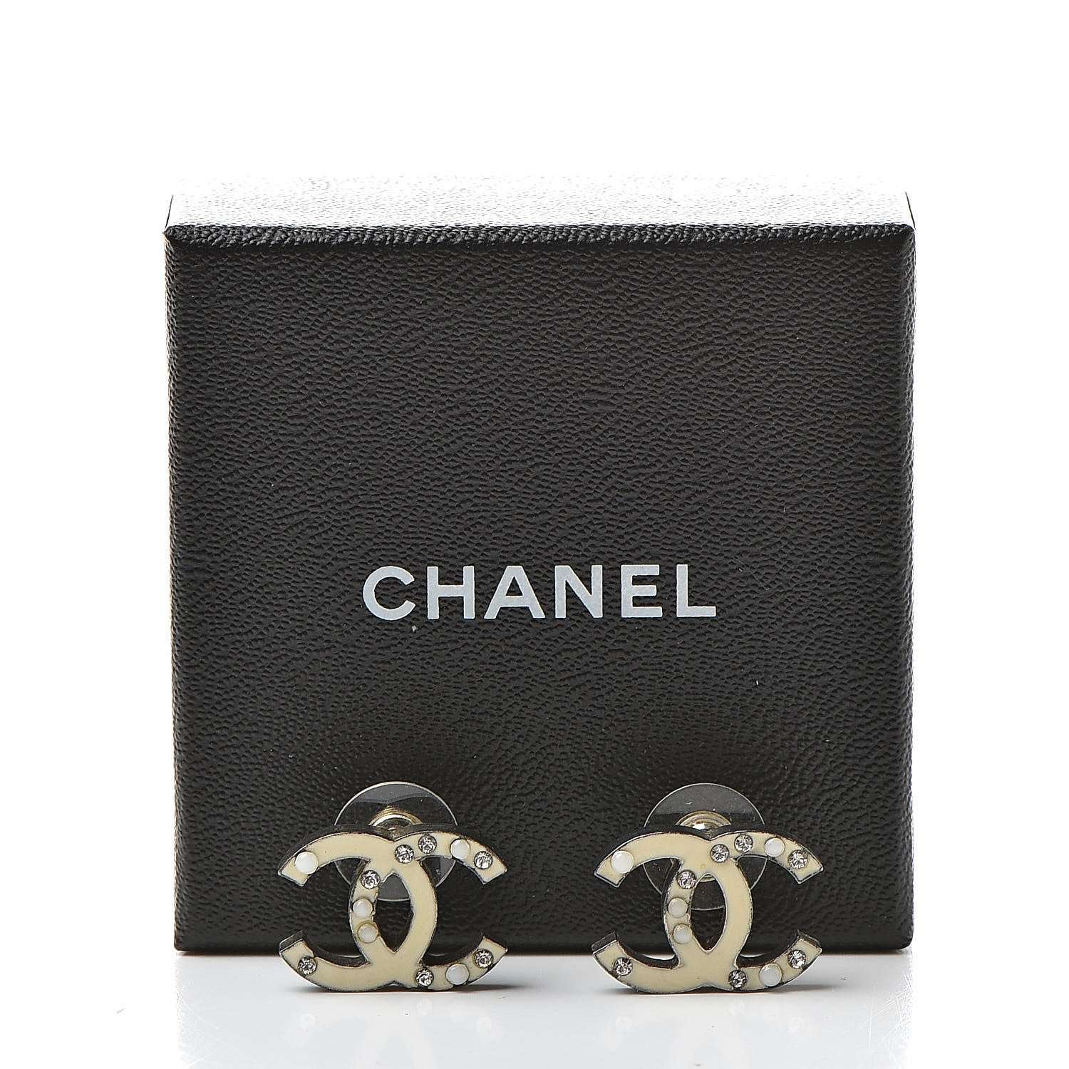 Chanel Enamel Pearl Crystal CC Earrings White 7 of 7