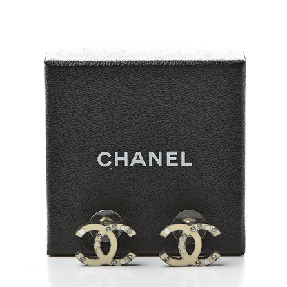 Chanel Enamel Pearl Crystal CC Earrings White 7 of 7
