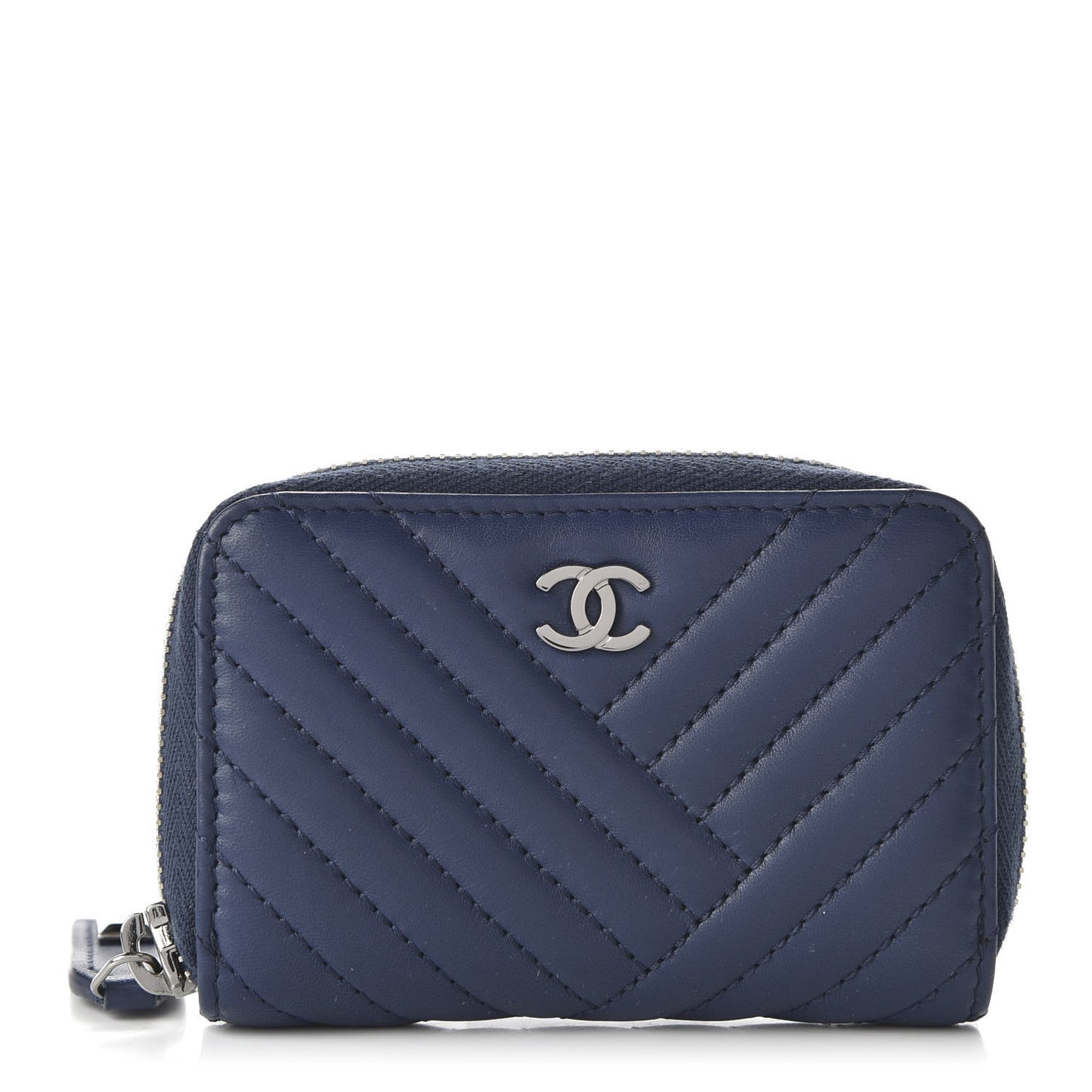 Lambskin Quilted CC Crossing Zip Around Coin Purse Navy