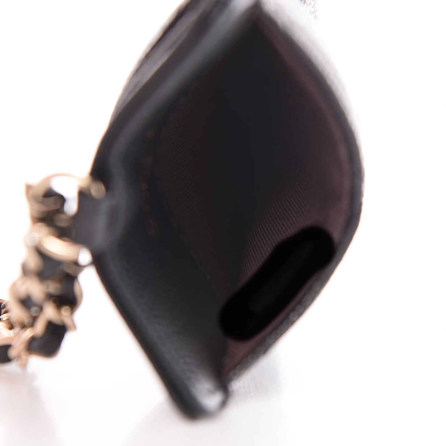 Caviar Quilted Card Holder On Chain Black