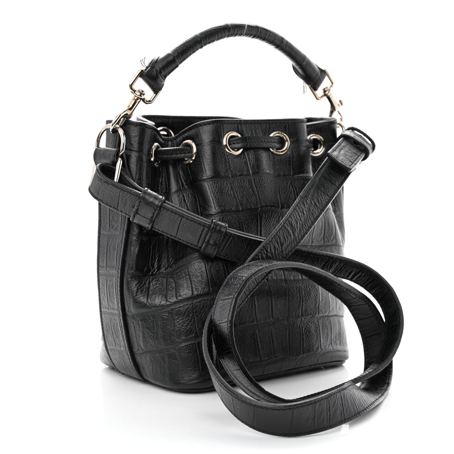 Saint Laurent Calfskin Crocodile Embossed Small Emmanuelle Bucket Bag Black 3 of 13