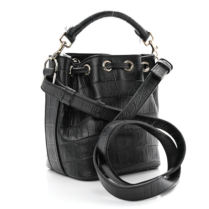 Saint Laurent Calfskin Crocodile Embossed Small Emmanuelle Bucket Bag Black 3 of 13