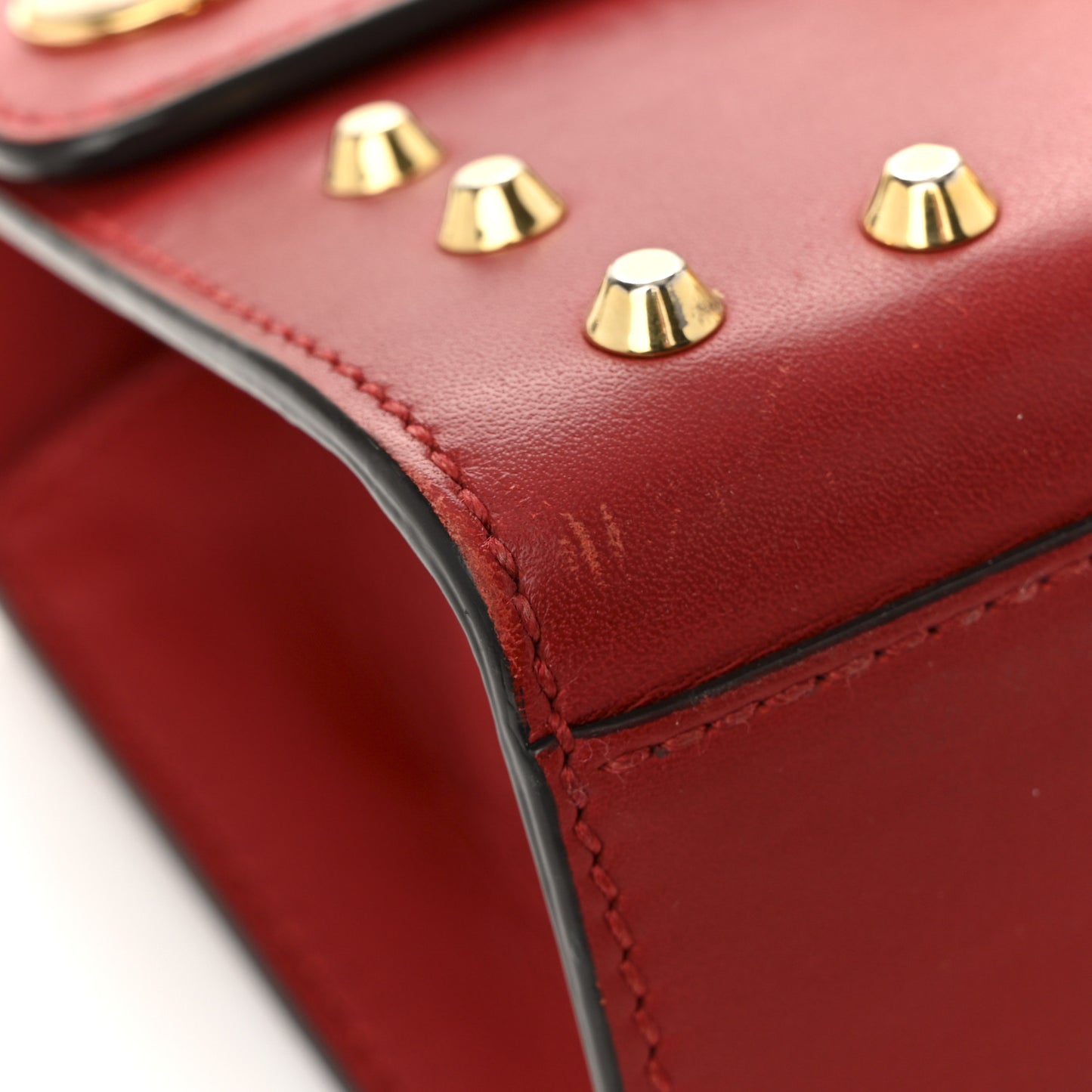 Calfskin Studded Small Padlock Shoulder Bag Hibiscus Red