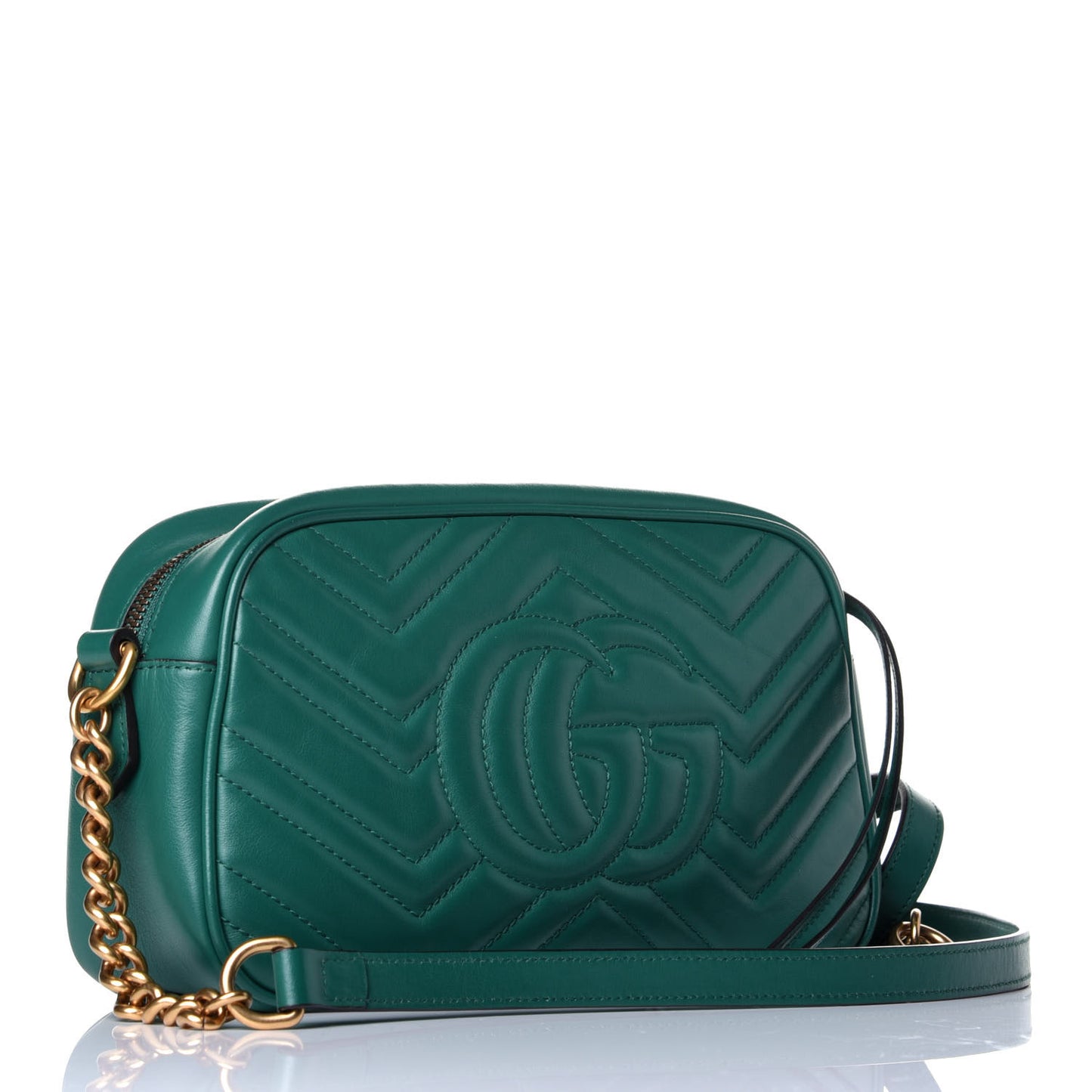Calfskin Matelasse Small GG Marmont Chain Shoulder Bag Emerald Green