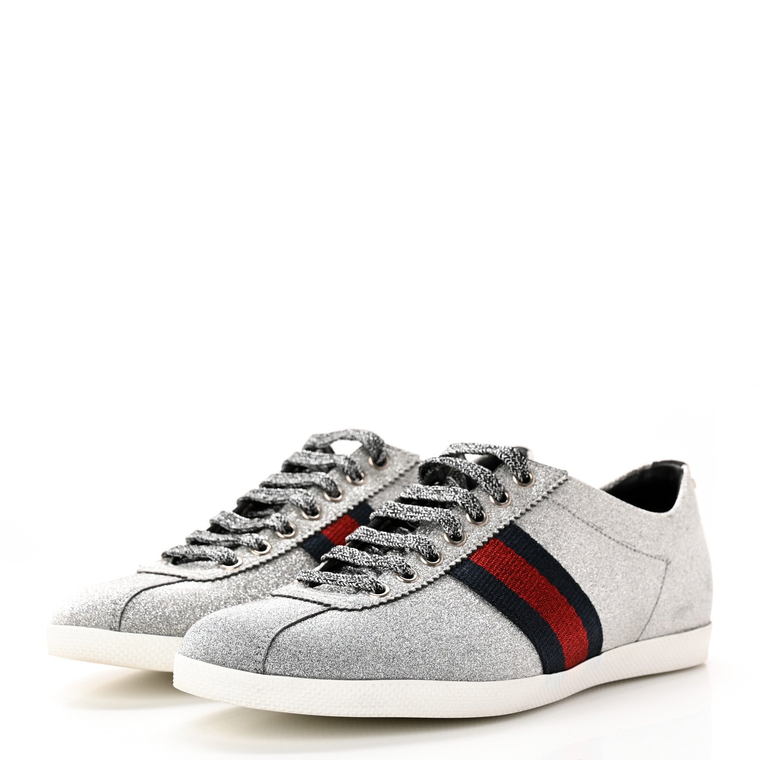 Gucci Glitter Fabric Studded Web Mens Sneakers 6 Silver 3 of 9