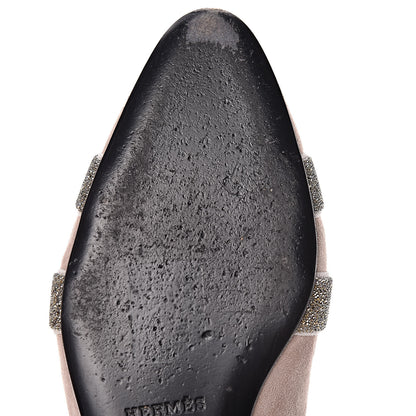 Hermes Suede Goatskin Crystal Roxane Mules 35 Champagne Rose Grey 8 of 18