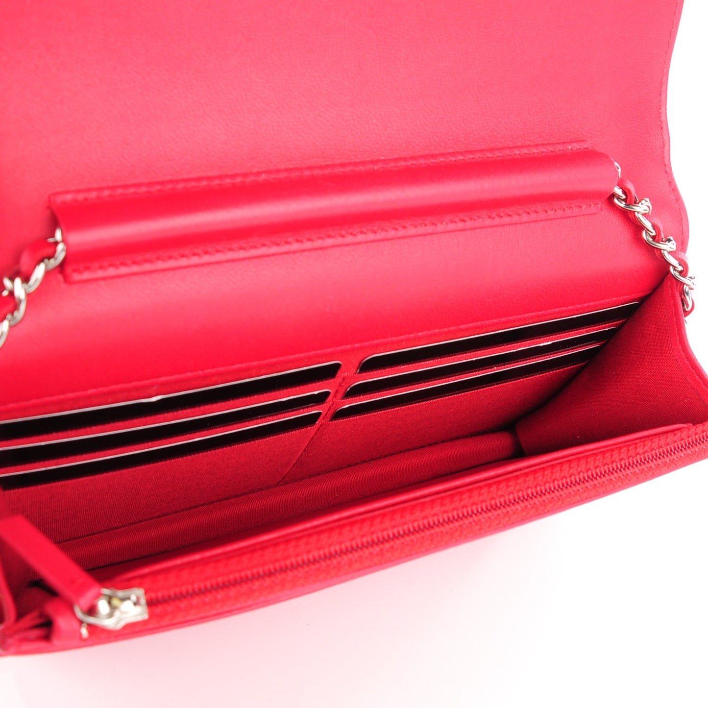 Lambskin Quilted Diamond CC Wallet On Chain WOC Red