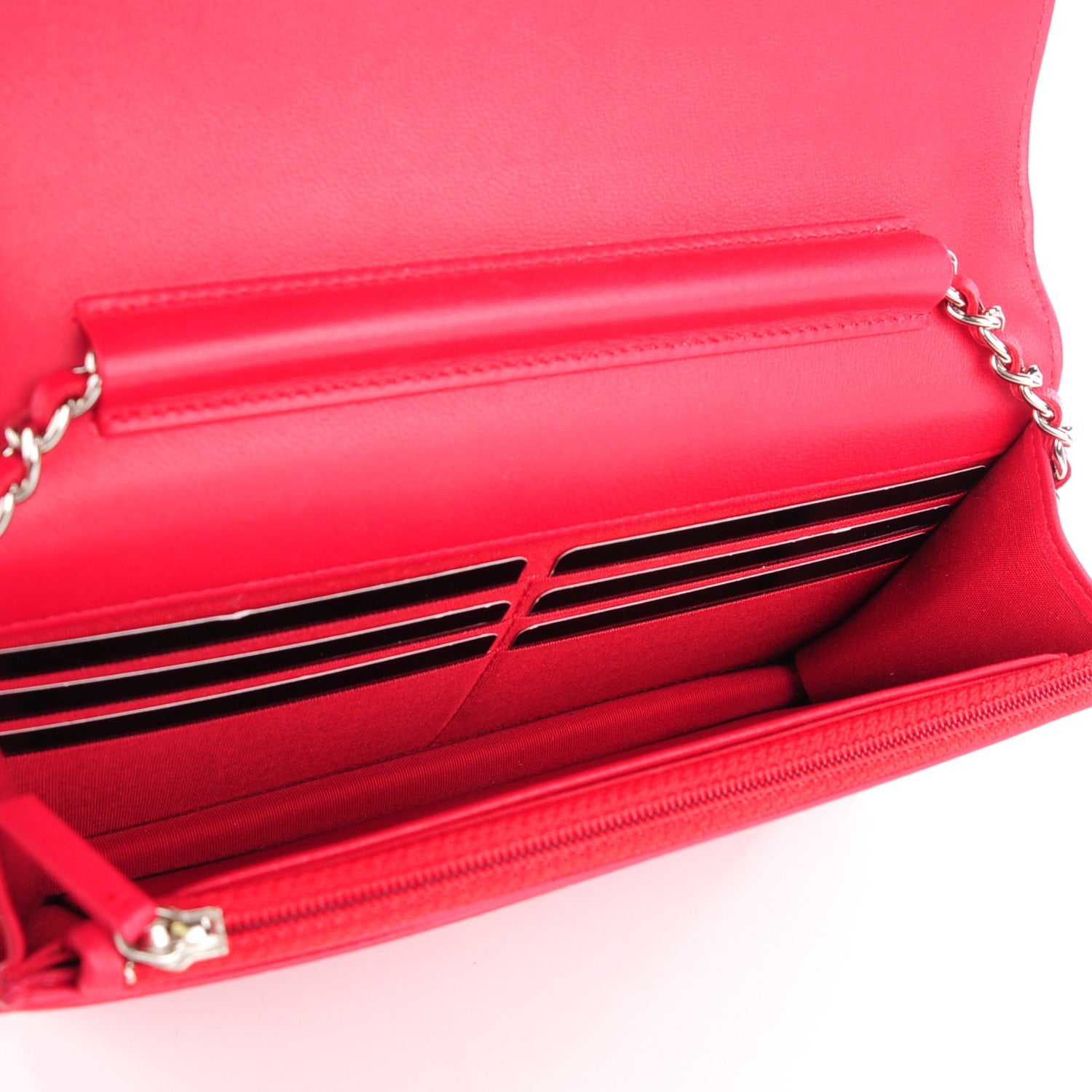 Chanel Lambskin Quilted Diamond CC Wallet On Chain WOC Red 5 of 8