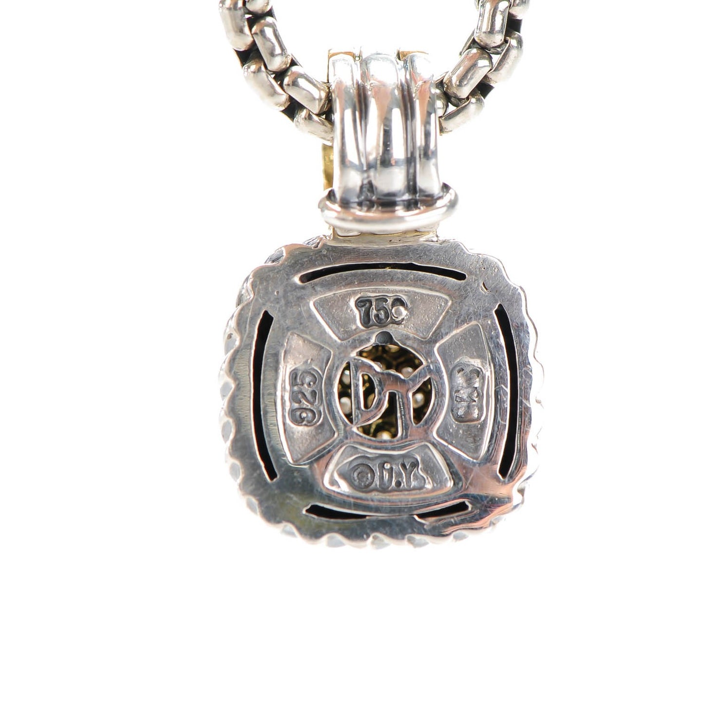 Sterling Silver 18K Yellow Gold Pave Diamond 8mm Albion Pendant Necklace