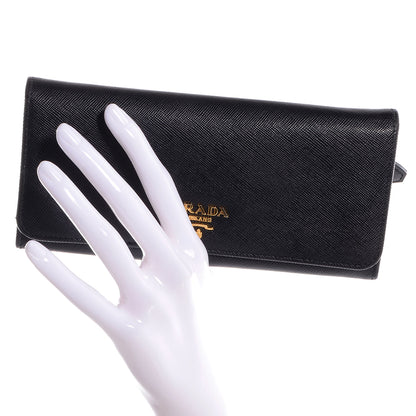 Prada Saffiano Metal Continental Flap Wallet Nero Black 2 of 10