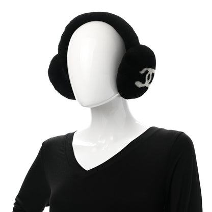 Chanel Shearling CC Ear Muffs Black White 2 of 6