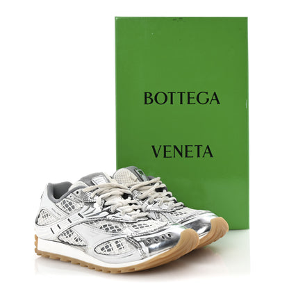 Bottega Veneta Calfskin Fishnet Fabric Orbit Sneakers 37 Silver White 10 of 10