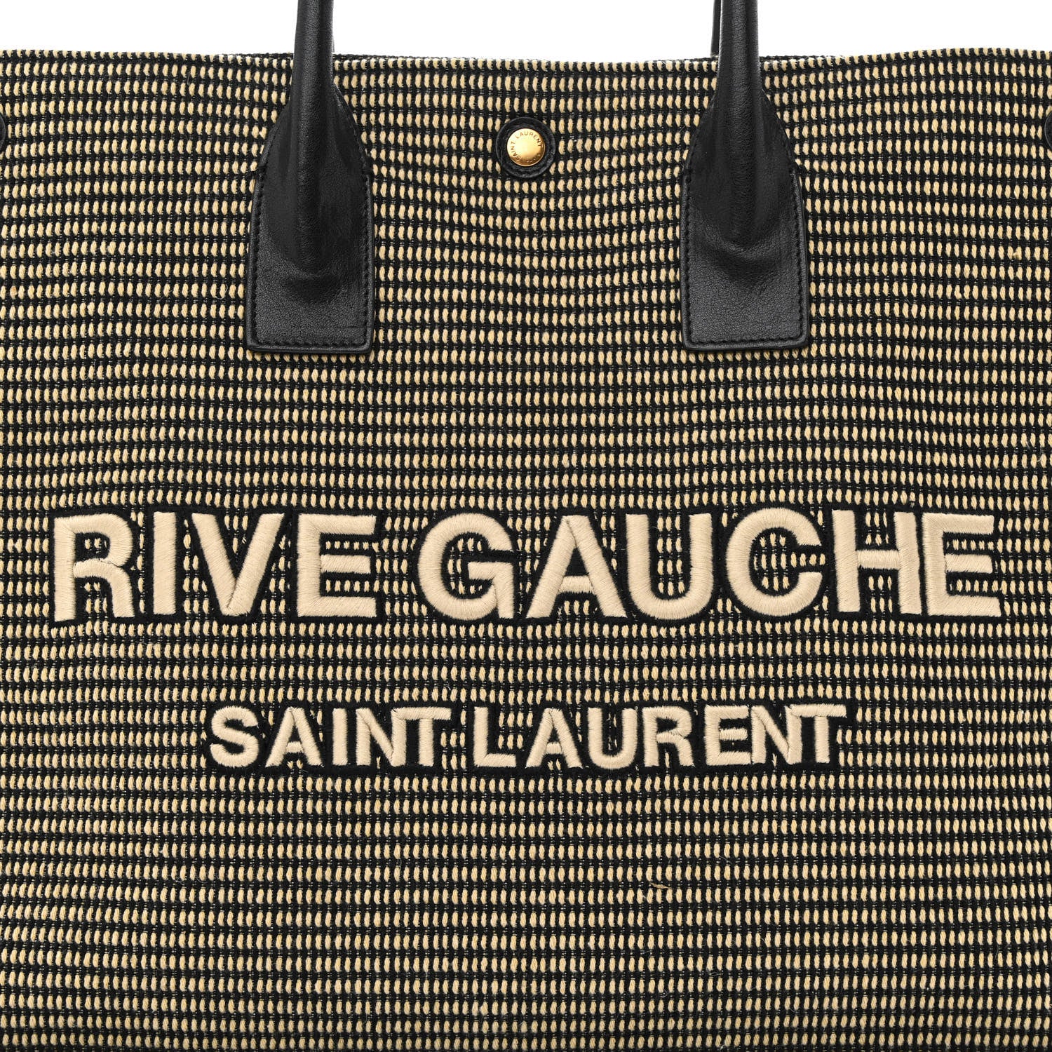 Saint Laurent Embroidered Cotton Linen Rive Gauche Noe Tote Black Beige 8 of 11