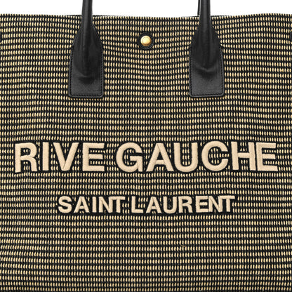 Saint Laurent Embroidered Cotton Linen Rive Gauche Noe Tote Black Beige 8 of 11