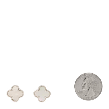 Van Cleef & Arpels 18K White Gold Mother of Pearl Vintage Alhambra Earrings 2 of 5