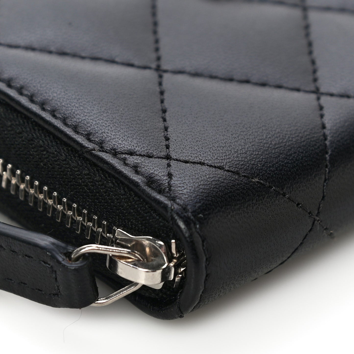 Lambskin Quilted Zip Coin Purse Black