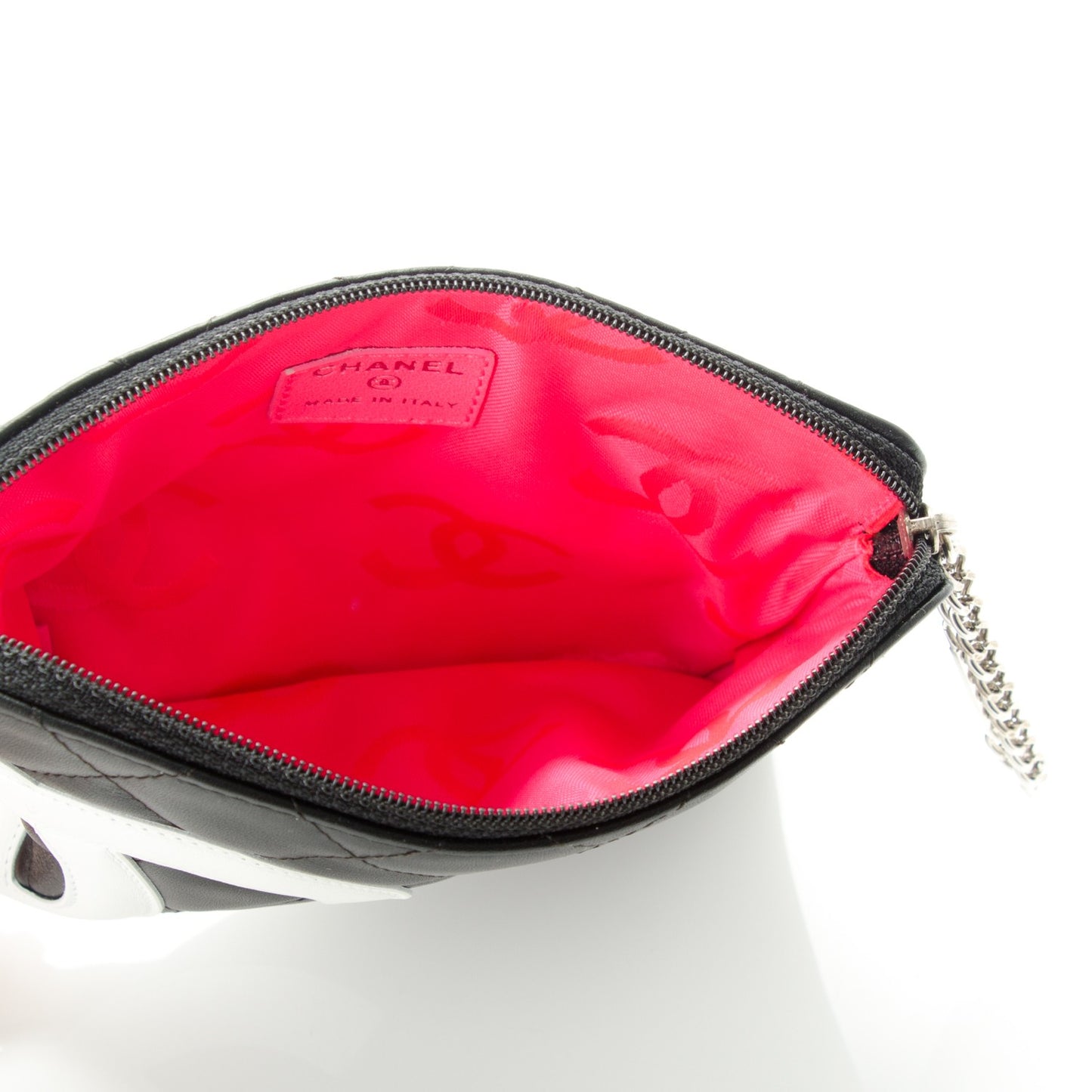 Calfskin Quilted Cambon Cosmetic Pouch Black White
