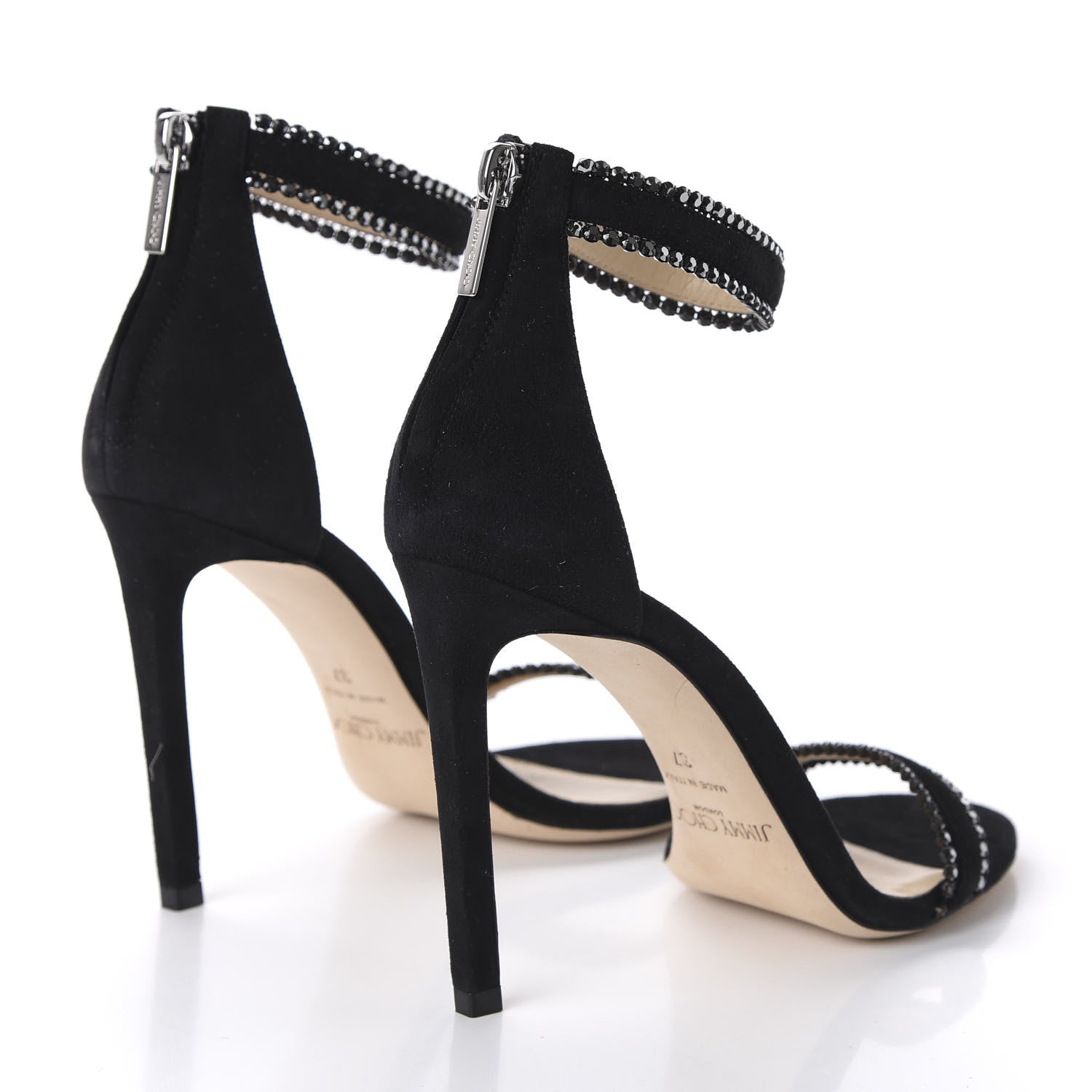 Jimmy Choo Suede Jewel Dochas 100 Open Toe Sandals 37 Black 4 of 9