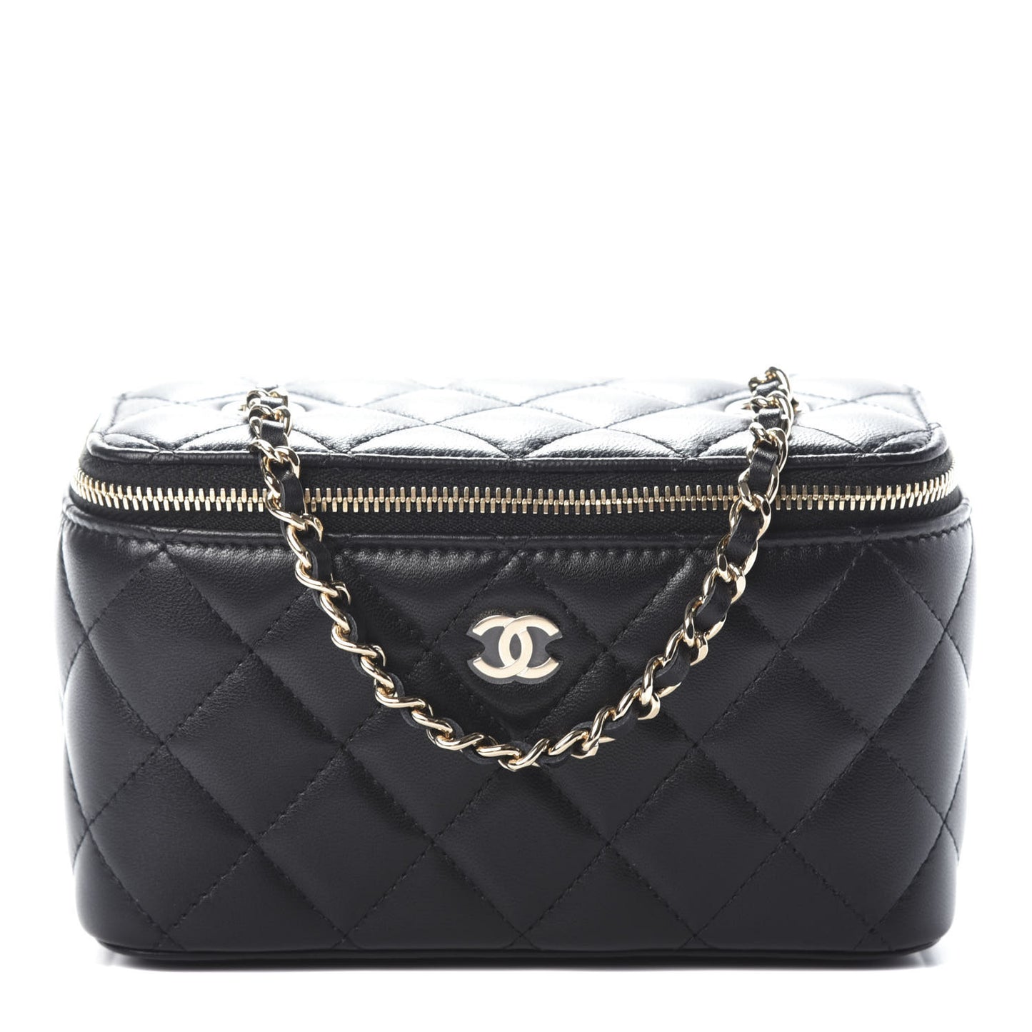 Lambskin Quilted Small Vanity Case With Chain Black