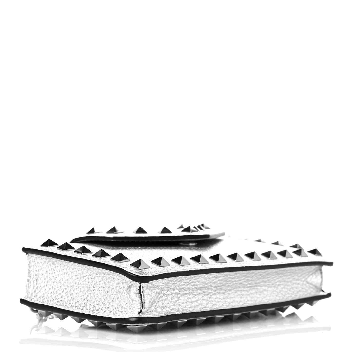 Metallic Pebbled Calfskin Rockstud Phone Case With Chain Silver