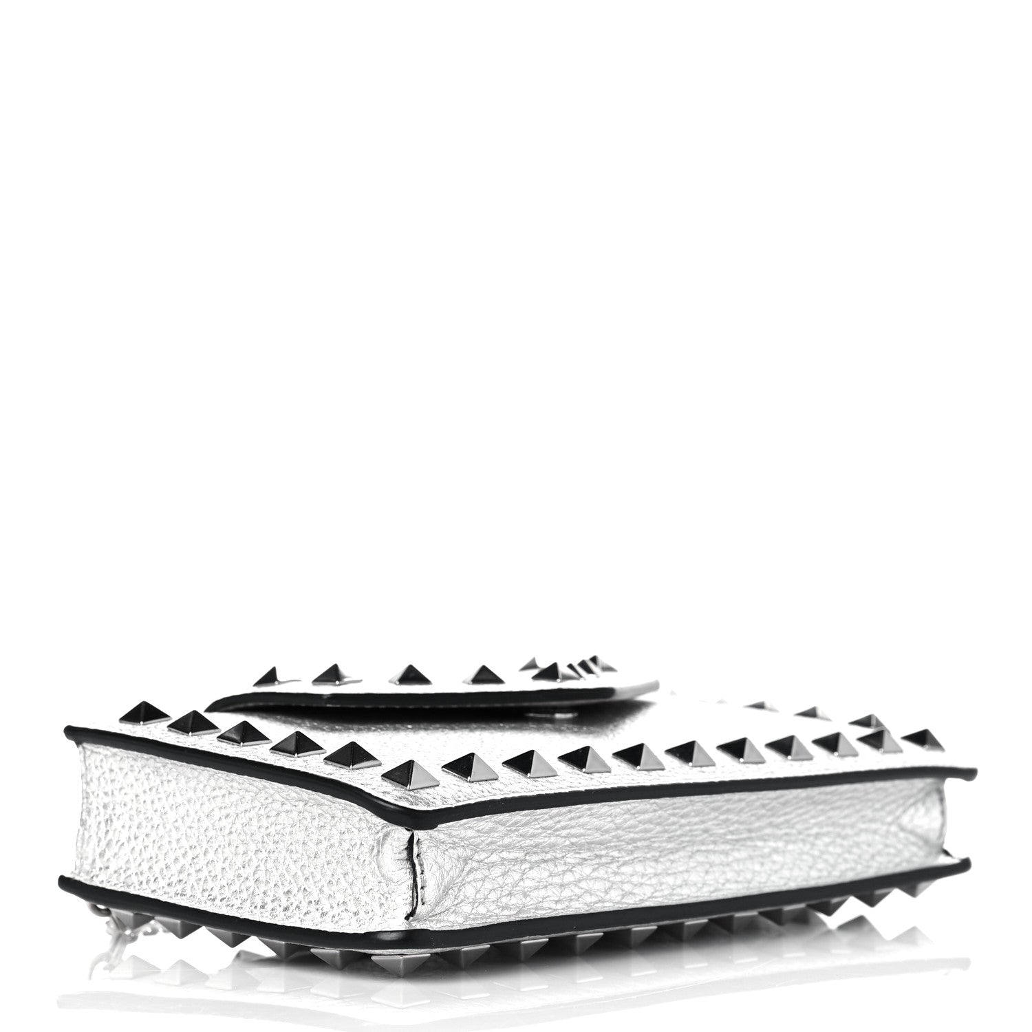 Valentino Garavani Metallic Pebbled Calfskin Rockstud Phone Case With Chain Silver 4 of 11