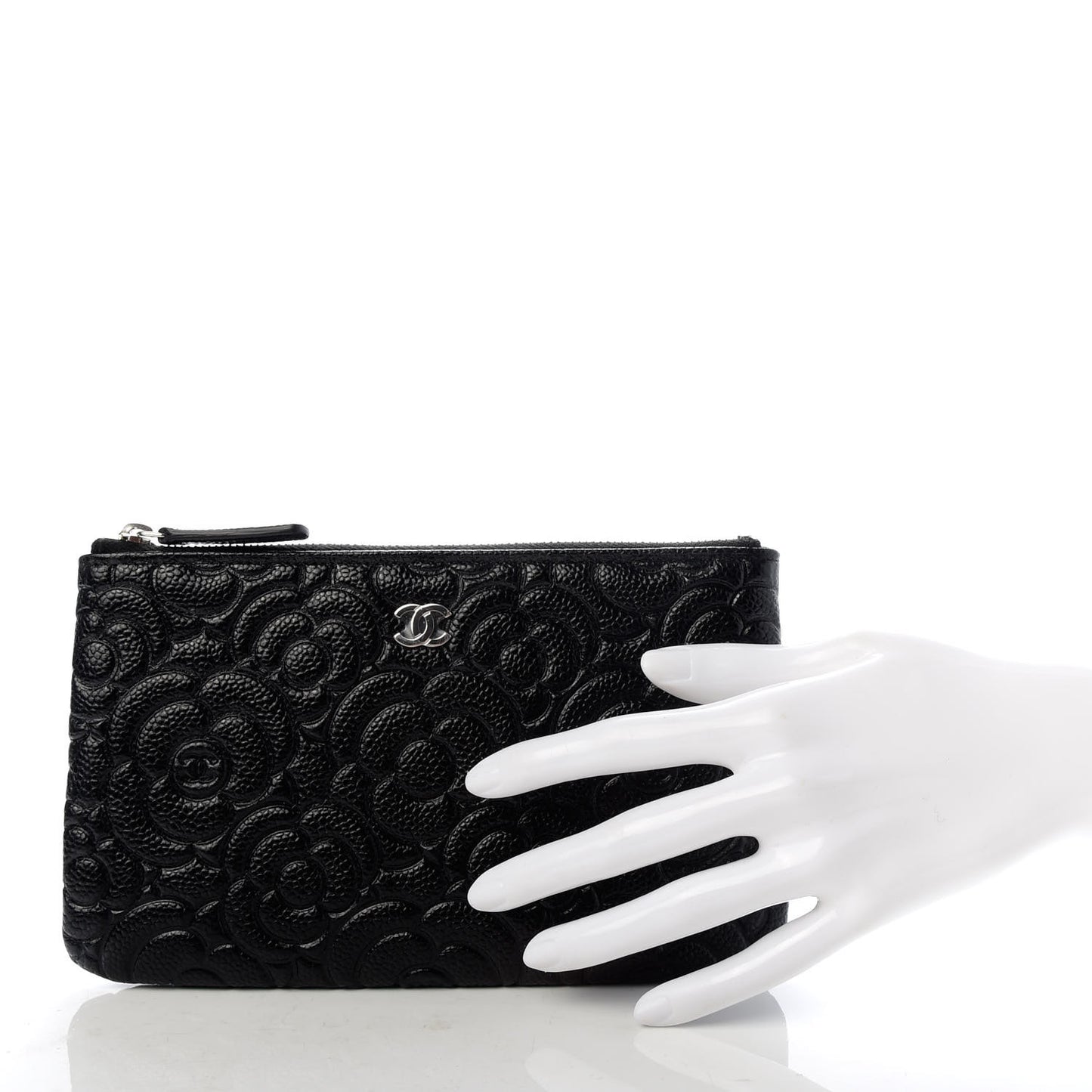Caviar Camellia Embossed Cosmetic Pouch Black