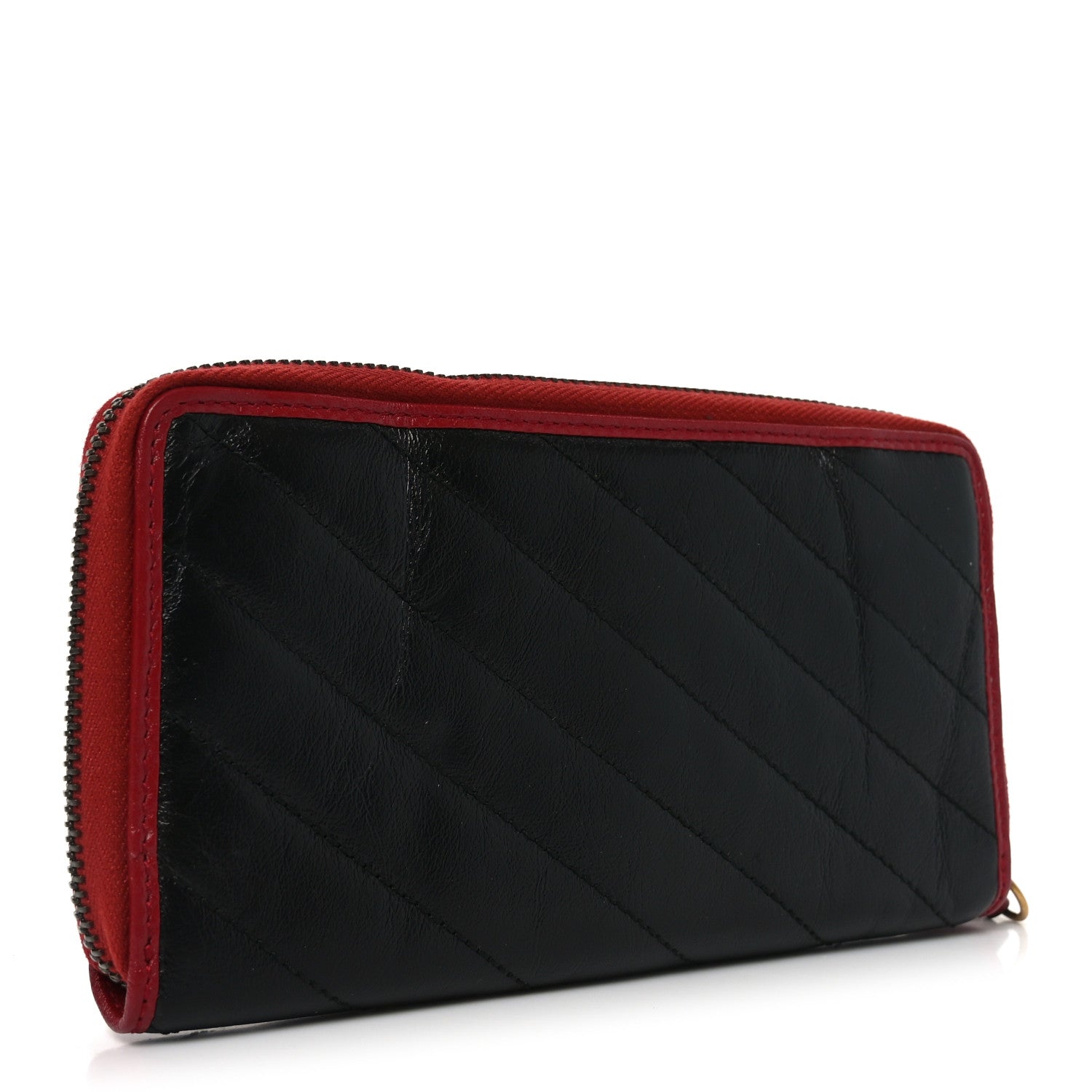 Gucci Vintage Effect Calfskin Matelasse Diagonal Torchon GG Marmont Zip Around Wallet Black Romantic Cherry 3 of 7