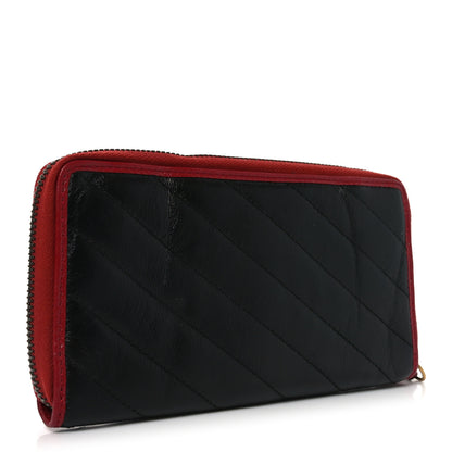 Gucci Vintage Effect Calfskin Matelasse Diagonal Torchon GG Marmont Zip Around Wallet Black Romantic Cherry 3 of 7