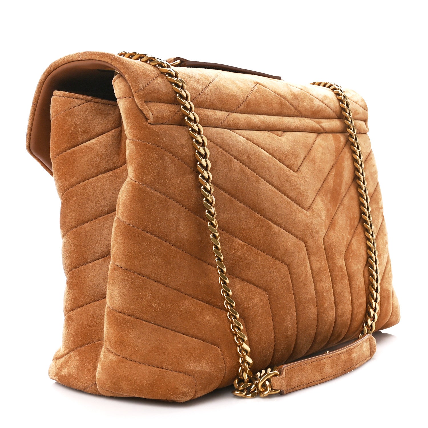 Saint Laurent Suede Y Quilted Monogram Medium Loulou Chain Satchel Cinnamon 3 of 11