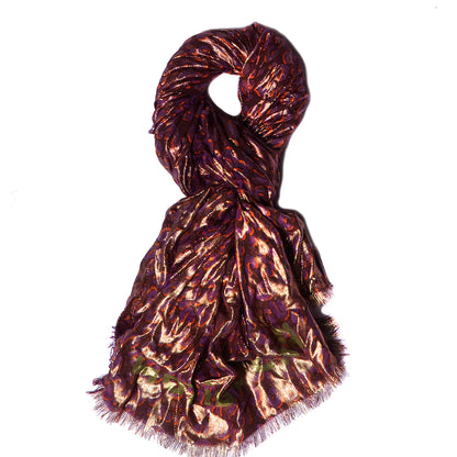 Louis Vuitton Cashmere Silk Leopard Etole Stole Disco Prune 1 of 7