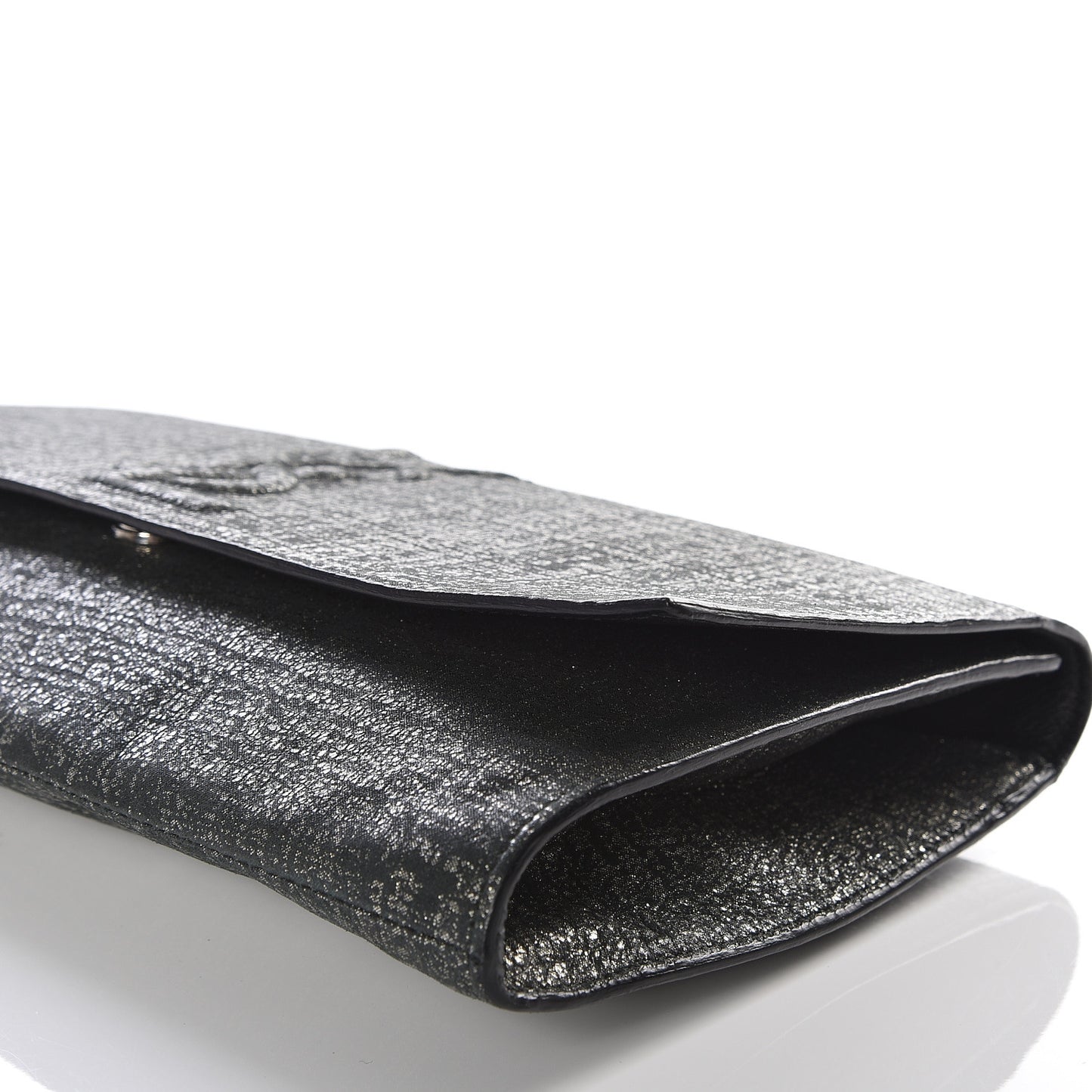 Metallic Textured Large Belle De Jour Clutch Dark Silver