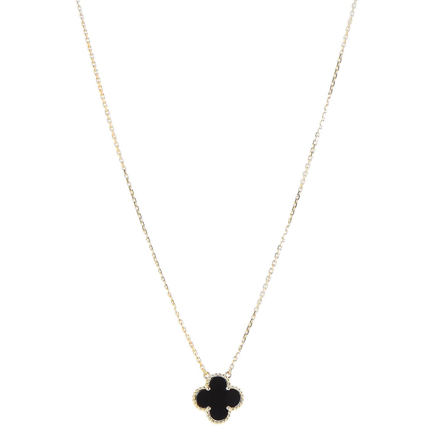 18K Yellow Gold Black Onyx Vintage Alhambra Pendant Necklace