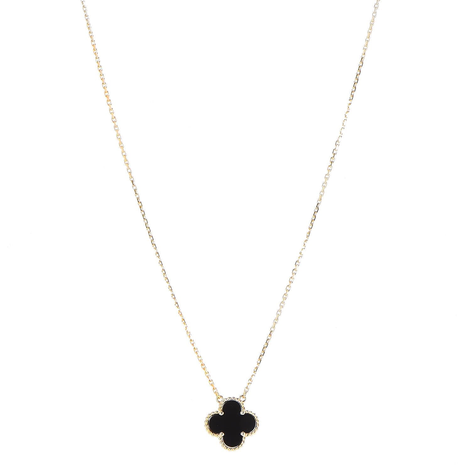 Van Cleef & Arpels 18K Yellow Gold Black Onyx Vintage Alhambra Pendant Necklace 1 of 7